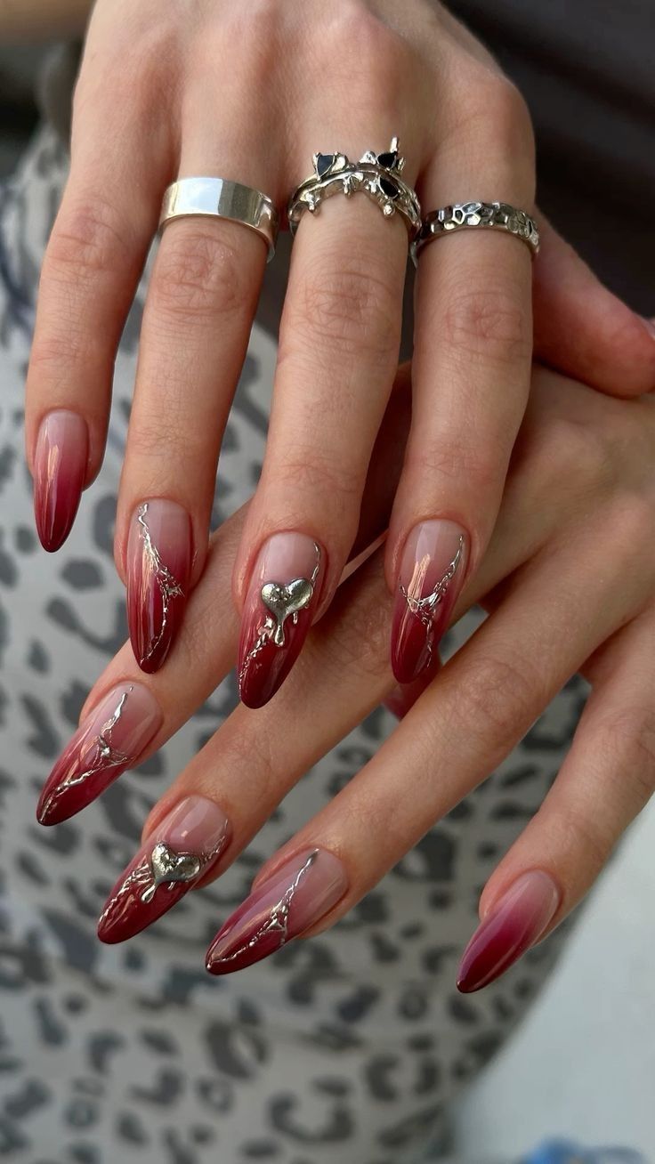 манікюр червоний зі сріблом - зображення 9